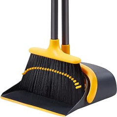 Broom with Handle, Dustpan Set with Teeth and Rubber Lip, Broom and Dustpan Set with Long Handle, Broom Outdoor/Indoor, Dustpan with Long Handle, Space Saving Dustpan for Home, Office