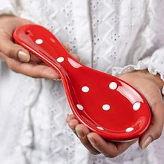 City to Cottage® - Ceramic Spoon Rest | Red and White | Polka Dots | Handmade | Ceramic Tableware Spoon Holder Kitchen Accessories