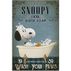Inga Snoopy And Co vannas ziepes Wash Your Paws Plakāts Vintage sienas dekors Metāla zīmju plāksnes plakāts 8x12 collas