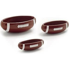 40YARDS American Football Football Snack & Dip Bowls (Pack of 3) Ceramic in Football Shape for Dips, Sauces, Snacks & Side Dishes