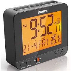 Hama radiovadāms modinātājs RC550 (ar sensoru vadāma nakts gaisma, atlikšana, temperatūras un datuma displejs) – melns, 9,5 cm