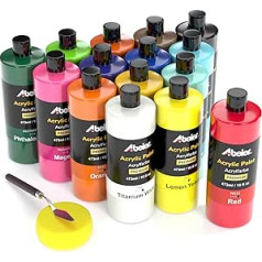 ABEIER ACRYLIC Paints 473ml x15 Each Matte Finish Non-Toxic Painting on Canvas Arts Crafts Wood Ceramics Ideal for Beginners and Students Quick Drying Waterproof and Non-fading