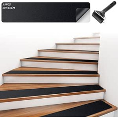 Acboor 10 x 61 cm Stair Treads Mats, 15 Stair Carpet for Floor, Non-Slip Protection, Self-Adhesive, Non-Slip Strips, Black