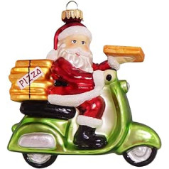 Krebs Glas Lauscha - Christmas Decoration / Christmas Tree Decoration Made of Glass - Christmas Pendant - Motif: Santa Claus on Vespa - Size: Approx. 10 cm