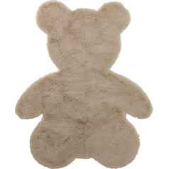 J-Line Children's Room Rug for Girls and Boys in Bear Shape, Fluffy High Pile Shaggy Faux Fur Rug, Baby Room Decoration, Cute Teddy Bear in Beige