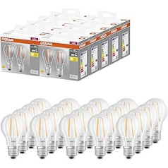 Osram Base Classic A FIL 60 LED spuldze ar E27 ligzdu, klasiskā spuldze, dubultā pakotne, 6,5 W, 806 lm, 2700 K, silti balta gaisma, zems karstums, ilgs kalpošanas laiks, enerģijas taupīšana, 20 gab.