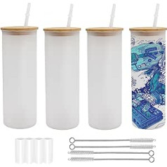 750ml Sublimation Glass Cups with Bamboo Lids and Straws Frosted Beer Cans Glass Wide Mouth Blank Cups for Iced Coffee Juice Drinks 4 Pack (750ml Frosted 4 Pack)