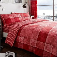 GC GAVENO CAVAILIA Karo Luxuriöses džinsa-kariertes Set ar Bettbezug und Kissenbezug, Polyester-Baumwolle, Rot, King-Size-Größe, Polycotton Baumwollmischgewebe (230 x 220cm)