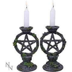 Nemesis Now B2539G6 Wiccan Pentagramm Kerzenständer Set mit 2 Kerzenhaltern 15 cm schwarz Harz