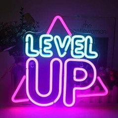 LUCUNSTAR Level Up neona izkārtne sienu dekorēšanai, spēļu neona gaisma, radoša LED izkārtne ar USB barošanu rotaļu istabai, spēļu dekors, spēļu zona