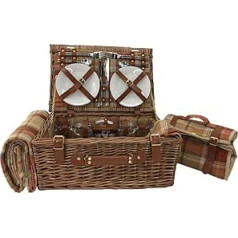 Autumn Red Tartan 4 Person Fitted Picnic Basket with Cooler