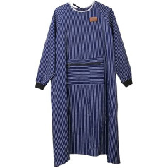 JIAQILI Cotton Long Sleeve Aprons Striped Cleaning Long Sleeve Apron with Zipper Pockets Striped Apron for Adults BBQ Cooking Blue Standard, blue