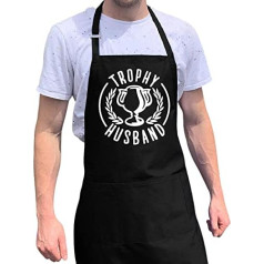 ApronMen Bbq Grill Schürze (Trophy Husband) mit hohen Qualität Poly/Cotton 4 Utility-Taschen, Justierbares Ansatz un extra langen Taille Krawatten