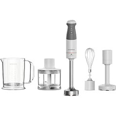 Kenwood Triblade XL HBM40.306WH rokas blenderis, biezeņa nūja ar noņemamu nerūsējošā tērauda maisīšanas pamatni ar 3 asmeņu asmeni ātrākai biezeņa pagatavošanai, 850 W, balts/pelēks