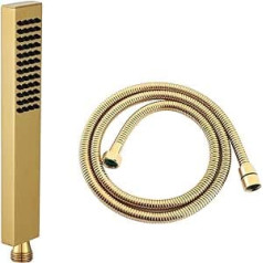 Ownace Universal High Pressure Gold Brass Shower Head with 59 Inch Hose Set Single Function Square Hand Shower for Bathroom