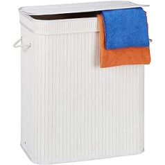 Relaxdays Bamboo Laundry Basket - Rectangular Laundry Sorter - 2 Compartments - Hinged Lid - Space Saving - 95 L - Various Colours, 95 L