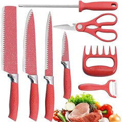 WANGYI WYKKS-RZR8 Knife Set, Red Sharp Kitchen Knife Set Made of Stainless Steel, 8-Piece Chef's Knife Set, Stay Immaculate and Ergonomically Shaped Comfort Handles Professional Knife Set