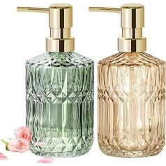 SUNOYA Pack of 2 ziepju dozators, Green Rose Gold stikls, 390 ml šķidro ziepju dozators izgatavots no stikla, Pump Bottle Losjons duša virtuvei, vannas istaba, veļas mazgātava (zaļš + rožu zelts)