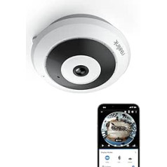 Reolink 6MP WLAN iekštelpu novērošanas kamera, 360° panorāmas zivs acs kamera ar 2,4/5 GHz WiFi, personas noteikšana, divvirzienu audio, uzstādīšana pie griestiem/sienas/galda, vairāki displeja skati, FE-W