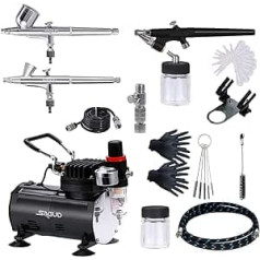 Sagud Airbrush komplekts ar kompresoru, Airbrush Gun Double Action Airbrush ar 3 Airbrushes 0,2 mm 0,3 mm 0,8 mm uzgalis un adata hobijam, modeļu veidošanai, naglas, profesionāls sākuma komplekts