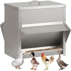 BREUAILY 25 kg Automatic Chicken Feeder Metal Poultry Feeder with Lid and Stopper, No Waste Chicken Feeder Trough, Weatherproof, Outdoor, Gravity Feeder for Chickens, Duck, Poultry