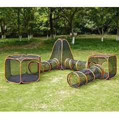 6 in 1 Tent Cat Run with Tunnel Indoor Outdoor Portable Playpen Play Tents for Cats, Rabbits, Ferrets and Small Animals