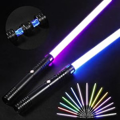 Lightsaber for Children and Adults, Set of 2, Rechargeable Double Lightsaber, Double Blade Lightsaber with 17 Colours and Sound Effects, Premium Sword and Black Metal Handle