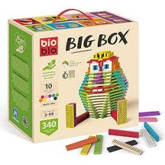 bioblo Big Box Multi Mix mit 340 Stück | Nachhaltige Bunte Bauklötze für Kinder ab 3 Jahren | Holzbausteine Kinderspielzeug | STEM Montessori-Spielzeug für Stapel- & Balancierspiele