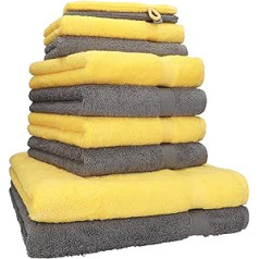 10 Piece Towel Set PREMIUM anthracite & yellow, quality 470g/m², 2 bath towels 70 x 140 cm, 4 hand towels 100 x 50 cm, 2 guest towels 30 x 50 cm, 2 wash mitts 16 x 21 cm by Betz