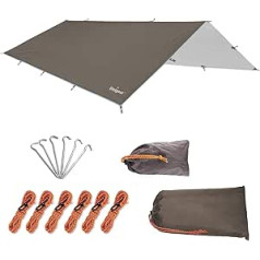 Unigear Tarpaulin, Tarp for Hammock Waterproof with Eyelets, 6 Pegs, 6 Ropes Rain Cover Sun Protection for Ourdoor Camping Multi Way, brown