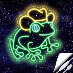 Cowboy Frog Neon Sign Wall Decoration Frog with Cowboy Hat LED Neon Light for Nursery Decoration and Gifts Green Size: 12.6