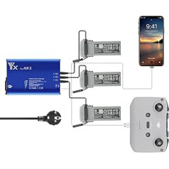 LYONGTECH 5-in-1 akumulatoru lādētājs DJI Air 3 dronam, vienlaikus uzlādē 3 akumulatorus un 2 USB portus, paralēlās akumulatora uzlādes stacijas centrmezgla piederumi