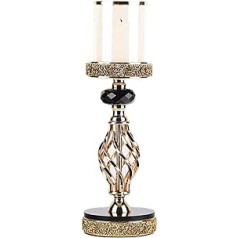 ZHANYUN Metal Crystal Hurricane Candle Holder, Removable Transparent Glass Cover Holders with Crystal BallsHome Candlelight Dinner Christmas Center Decoration (37.5cm, Gold)