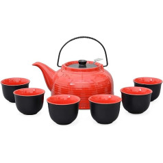 Aricola Nelly tējas komplekts, liels tējas servīze, karstumizturīga keramikas 1,5 l tējkanna ar nerūsējošā tērauda sietiņu un 6 tējas krūzes