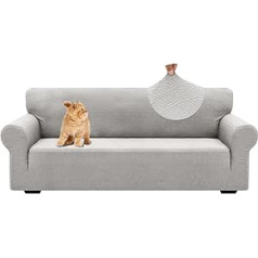 YSTELLAA elastīgs dīvāna pārvalks 3 vietīgs, neslīdošs dīvāna aizsargs ar roku balstu, universāls žakarda dīvāna pārvalks, biezs dīvāna pārvalks suņiem, kaķiem un mājdzīvniekiem, mazgājams dīvāna pārvalks, sudrabaini pelēks