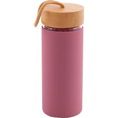 Point-Virgule Drinking Bottle Made of Borosilicate Glass with Leak-Proof Bamboo Cap and Carry Strap, Reusable Water Bottle for Travel, 450 ml, Pink