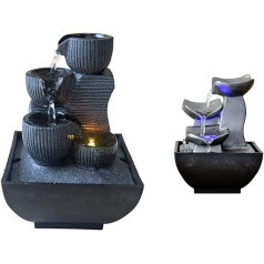 Zen Light Kini Indoor Fountain with Pump and LED Lighting, Resin, One Size & Nature Boro Fountain, Resin, Silver, 13 x 13 x 17 cm