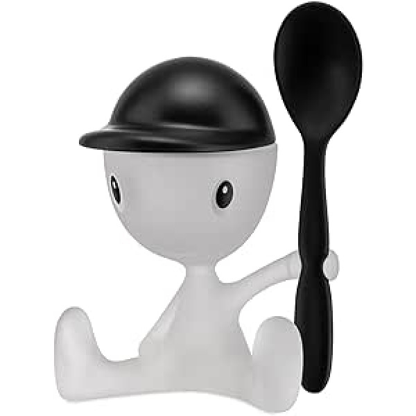 A Di Alessi Cico Egg Cup with Salt Castor and Spoon in Thermoplastic Resin, Black