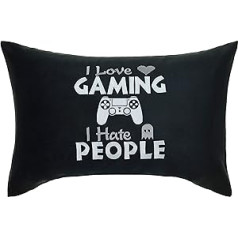 EXPRESS-STICKEREI Gamer atzveltnes krēsla spilvens ar smieklīgu teicienu 40 x 60 cm I Love Gaming — I Hate People Dzīvojamās istabas dekoratīvais spilvens ar pildījumu, dekoratīvs spilvens, dzimšanas dienas dāvana, spēlētāja dīvāna spilve