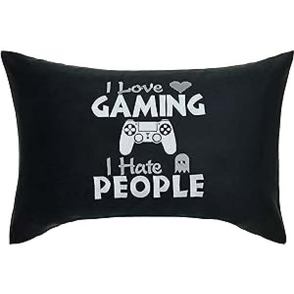 EXPRESS-STICKEREI Gamer atzveltnes krēsla spilvens ar smieklīgu teicienu 40 x 60 cm I Love Gaming — I Hate People Dzīvojamās istabas dekoratīvais spilvens ar pildījumu, dekoratīvs spilvens, dzimšanas dienas dāvana, spēlētāja dīvāna spilve