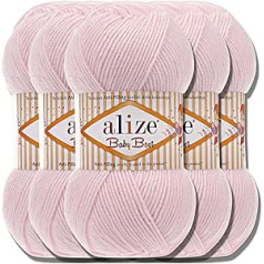 Alize Baby Best Batik, 5 x 100 g trikotāžas vilna, turku zīdaiņu vilna, kas novērš pīlingu, vienkārša vilna, dzija, adāmdzija, roku adīšanas dzija, tamborējums, mīksta kokvilna (pulverrozā 184)