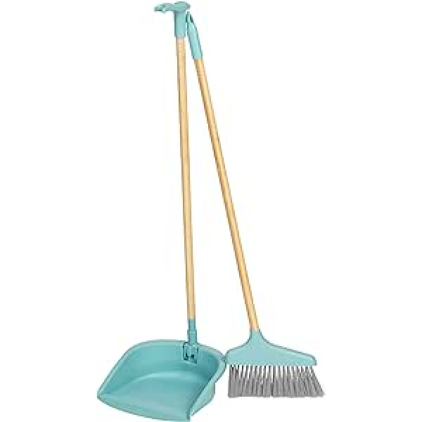 Salter LASAL71458C2EU7 Dustpan and Broom, Long Handled Room Broom Hard Floor Cleaning, Hand Brush, Foldable Sweeper, FSC Bamboo Handle, Recycled Plastic, Cool Hues Collection, Blue/Grey