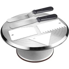 12 Inch Cake Plate Rotating with Stainless Steel Icing Spatula (2 Pieces) and Cake Scraper (3 Pieces) for Baking, Cake Decorating, Pastry