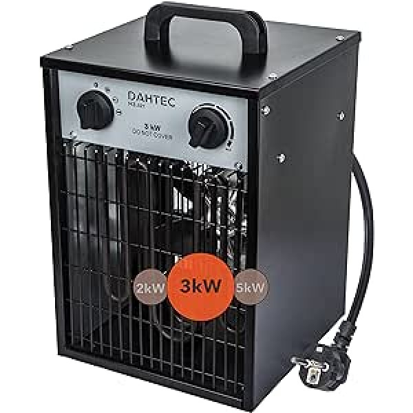 DAHTEC elektriskais ventilatora sildītājs ar termostatu un 2 siltuma iestatījumiem, elektriskais sildītājs būvlaukumam, darbnīcai, treileram, kempingam, garāžai, melns