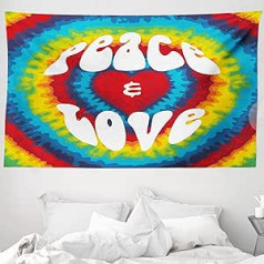 ABAKUHAUS 70. gadu ballīšu gobelēns un gultas pārklājs, Groovy Hippie Rainbow mīksts mikrošķiedras audums, mazgājams bez izbalēšanas, digitālā druka, 230 x 140 cm, zili sarkans zaļš