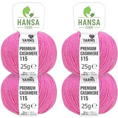 100% kašmira vilna 12 krāsās (mīksta + bez skrāpējumiem) - 100 g komplekts (4 x 25 g) pirksti - eleganta Hansa-Farm kašmira vilna adīšanai un tamborēšanai - rozā/rozā