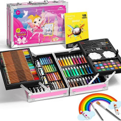 145 Piece Painting Set for Children, WEEKSUN Deluxe Painting Case with Aluminium Box, for Castle Theme, Drawing Set with Oil Pastels, Colouring Pencils, Markers, Watercolour Cakes, etc., for Children