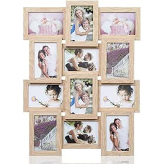 ARPAN Multi Picture Photo Frame Holds 12 4x6 Photos Collage Wall Mounted Wood Natural 59cm x 47cm x 3cm