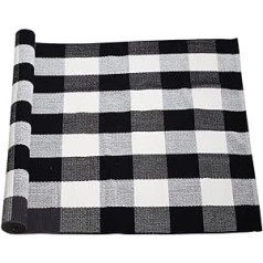 sourcing map Rug Living Room Bedroom Children's Room Plaid Cotton for Indoor and Outdoor Use Woven Washable Buffalo Rug with Checked Mats Black and White 90 x 150 cm