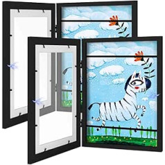 Dioxide Picture Frame Children's Drawings A4, Children's Art Frame for Children's Pictures Photo, Picture Frame Hinged Art A4 for Artwork, Fillable Picture Frame Photo (Pack of 2, Black)